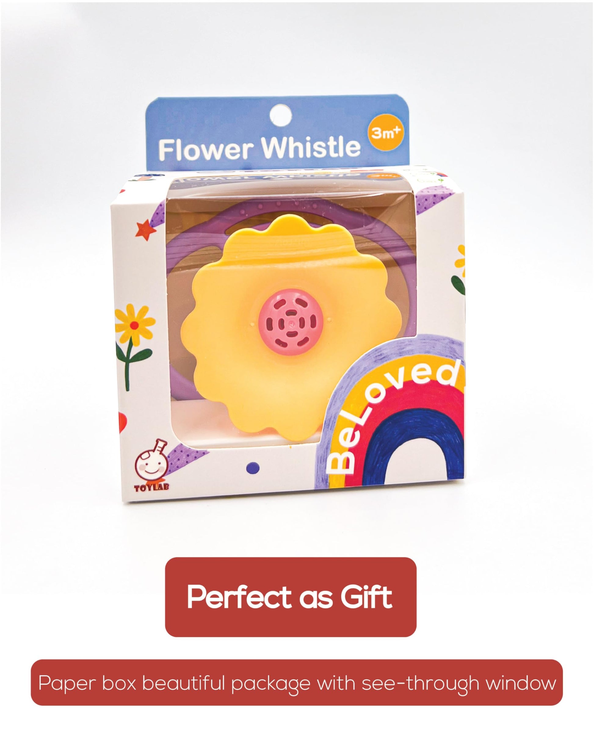 BaBeloved Flower Whistle Baby Teething Toys Multiple Sensory Montessori Baby Teether Toys Soft Food-Grade Teethers for Babies Blow Sound Teething