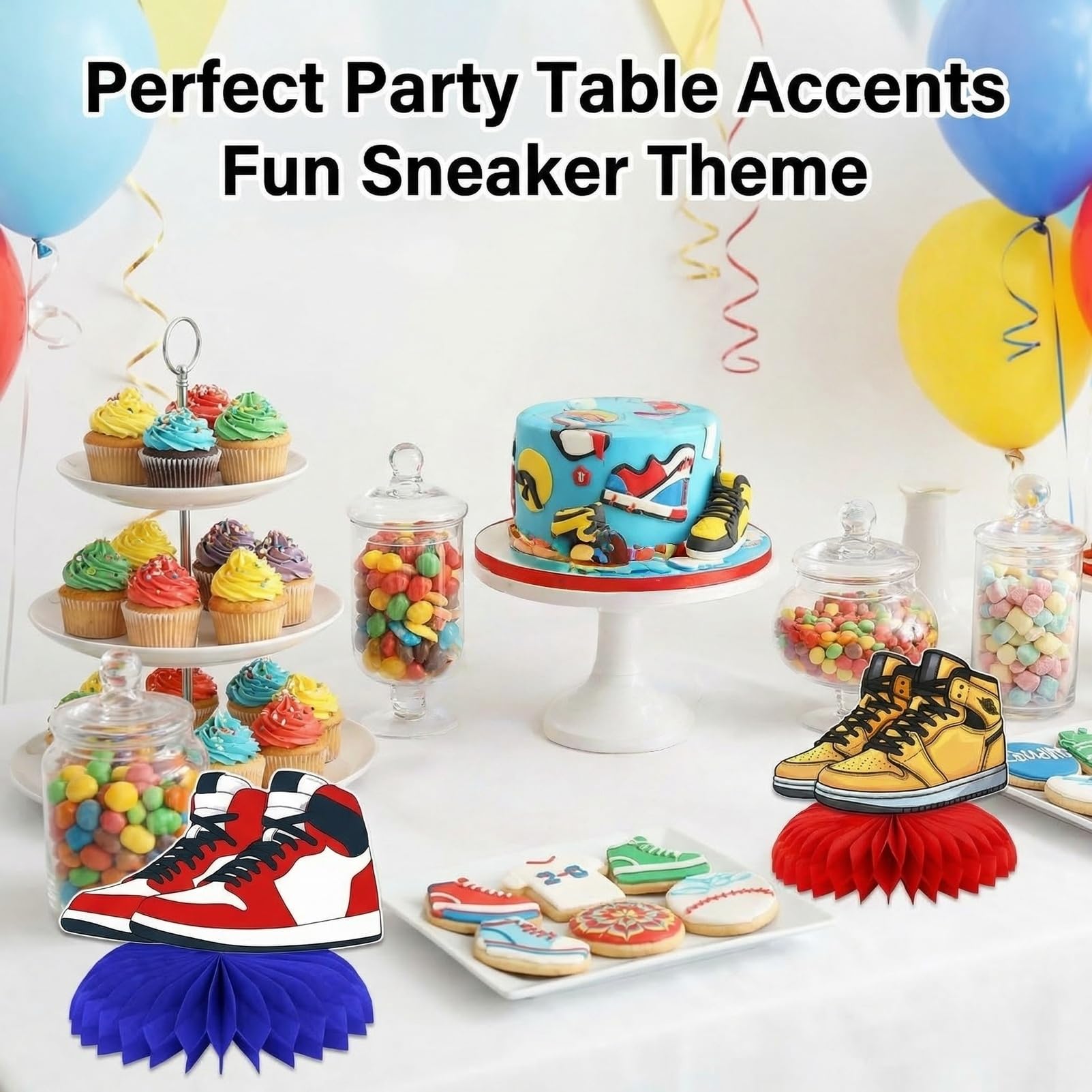 9Pcs Sneaker Honeycomb Ball and Table Centerpieces, Shoe Themed Party Decorations and Favors for Sports Baby Shower, Birthday, Hip Hop Event Supplies