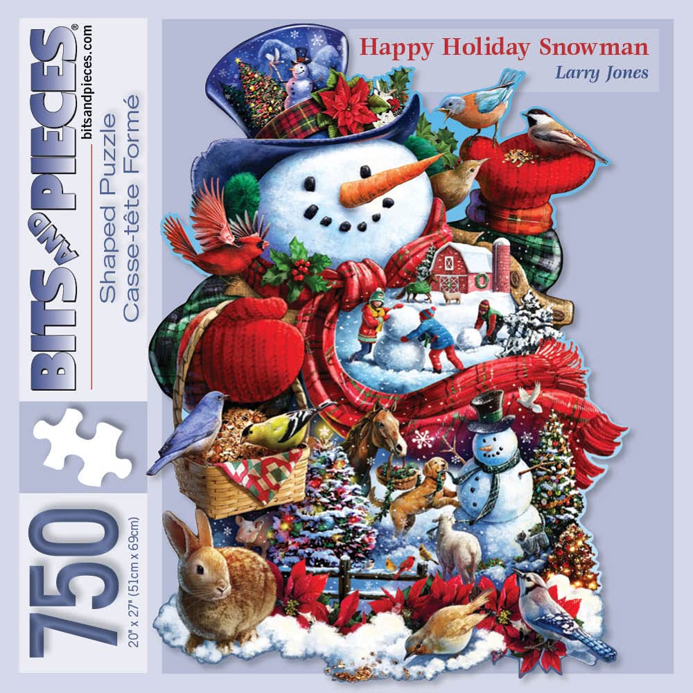Bits and Pieces - 750 Piece Jigsaw Puzzle for Adults - Happy Holiday Snowman - Christmas Jigsaw Puzzle by Artist Larry Jones, Completed Puzzle Size