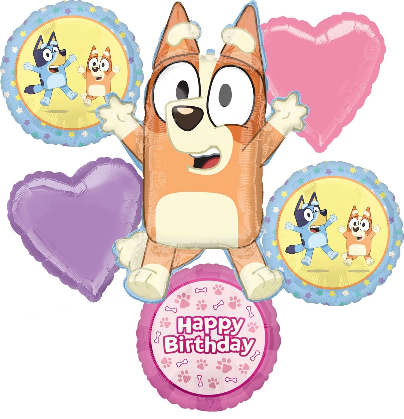 Bingo and Bluey Girl Birthday Party Supplies Foil Balloon Bouquet Decorations 6pc