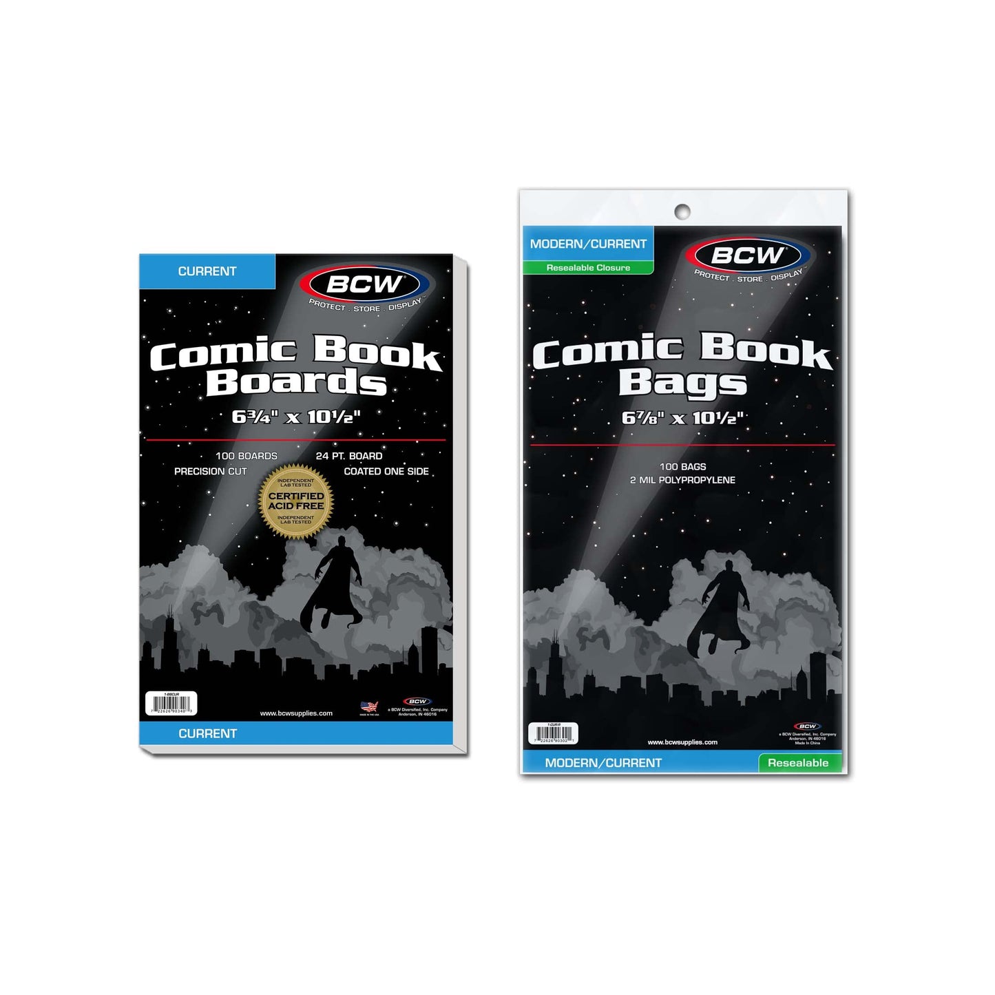 BCW Resealable Current Comic Book Combo Pack | 100 Pack for Acid-Free Backing Boards & Resealable Bags | Comic Book Storage & Protection | Fits