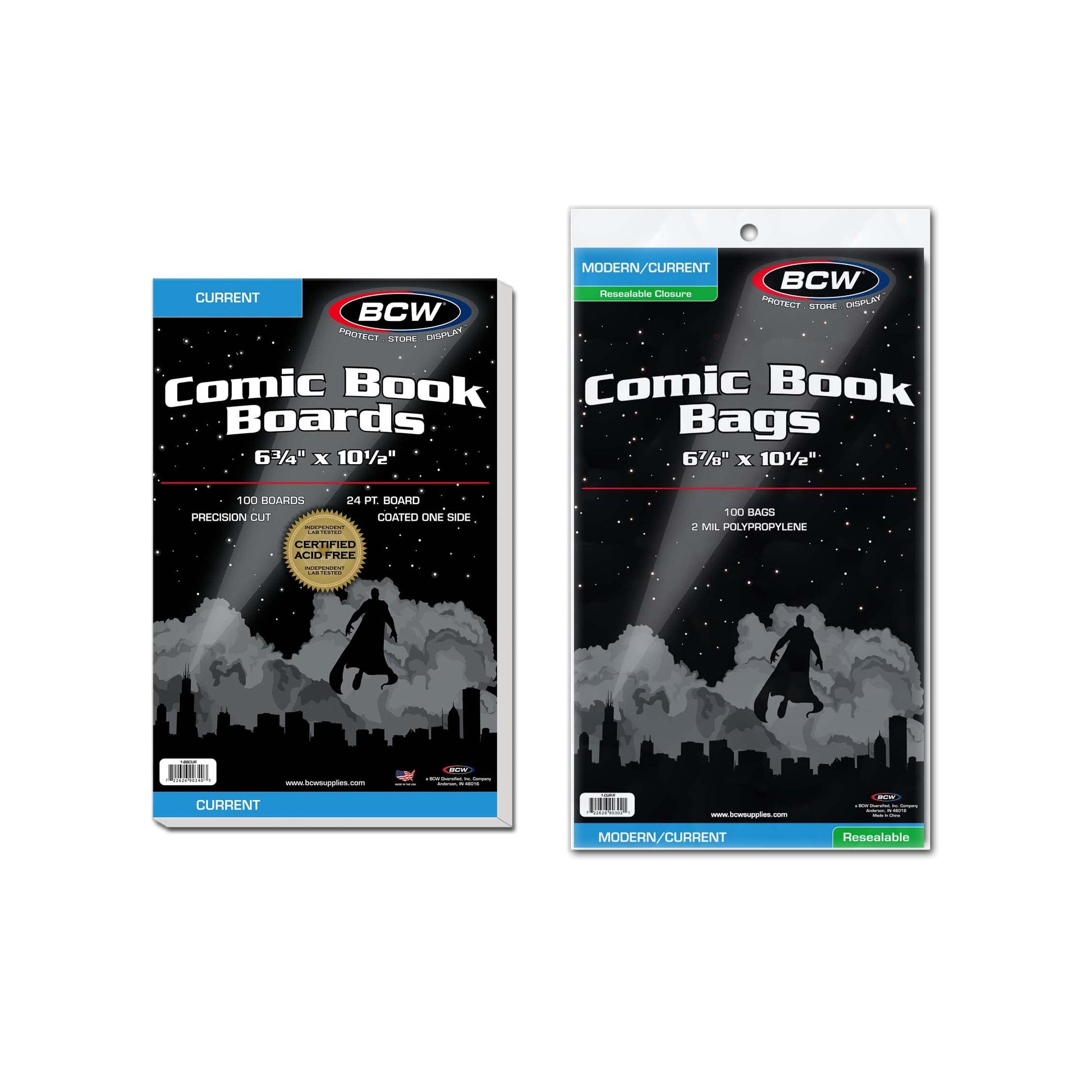 BCW Resealable Current Comic Book Combo Pack | 100 Pack for Acid-Free Backing Boards & Resealable Bags | Comic Book Storage & Protection | Fits