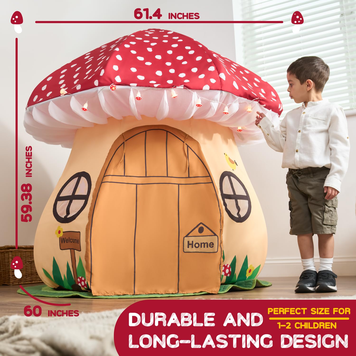Enchanted Mushroom Play Tent - A World of Adventure for Kids 3+ - Large 61 x 61 x 60 Inch Toddler Tent for Creative Indoor Fun, Non-Slip Play Mat