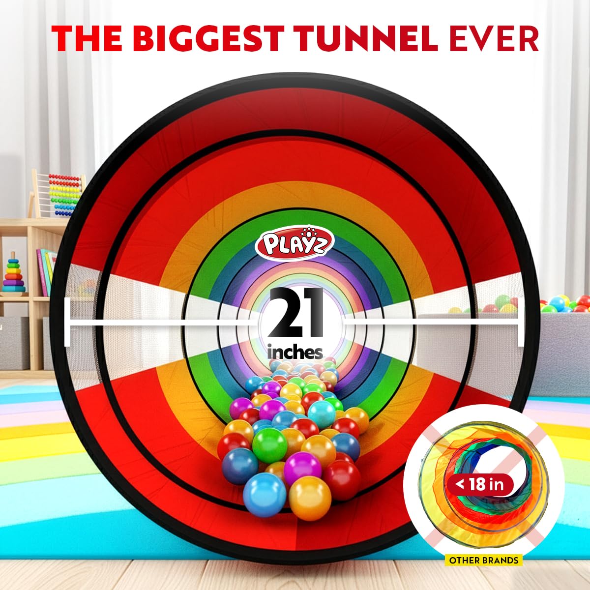 Playz Kids Play Tunnel Toys for Toddlers 1-3, Large 21" Rainbow Pop Up