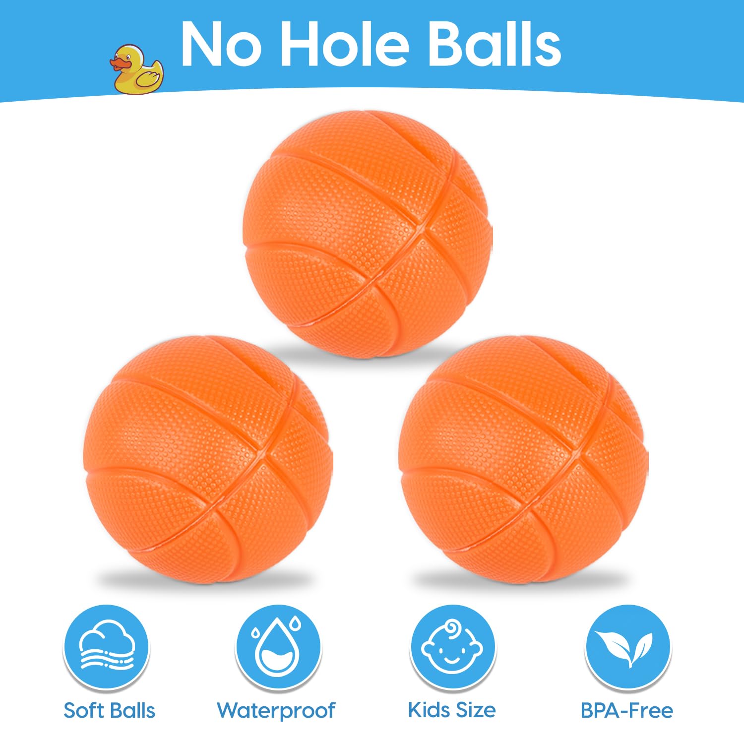 Auvitaya Bath Toys, Bathtub Basketball Hoop for Kids Toddlers, Bath Shower Toys for Kids, Strong Suction Cup Basketball Hoop & 3 Soft No-Hole Balls
