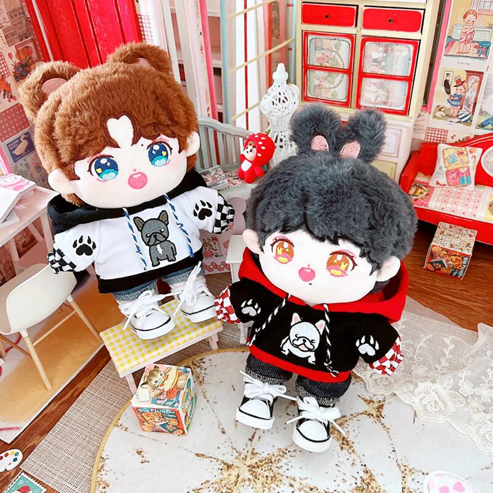 niannyyhouse 20cm Doll Clothes Loose Bulldog Hoodie Flanging Jeans Accessories Kpop Doll Dressup (red+Black)