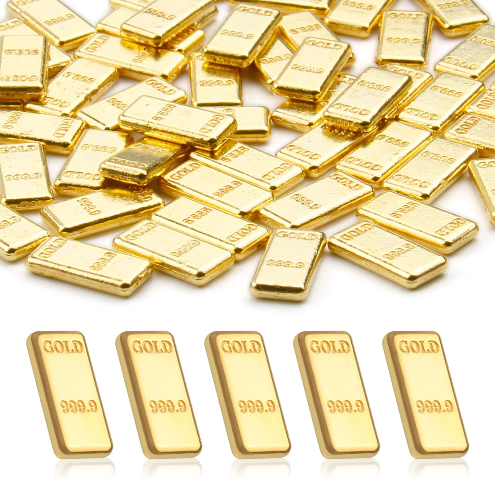 100PCS Tiny Fake Gold Bar for Crafts and Dollhouse Miniatures, Shiny Novelty Item for Fairy Garden, Micro Landscaping, Christmas, and Chinese New Year