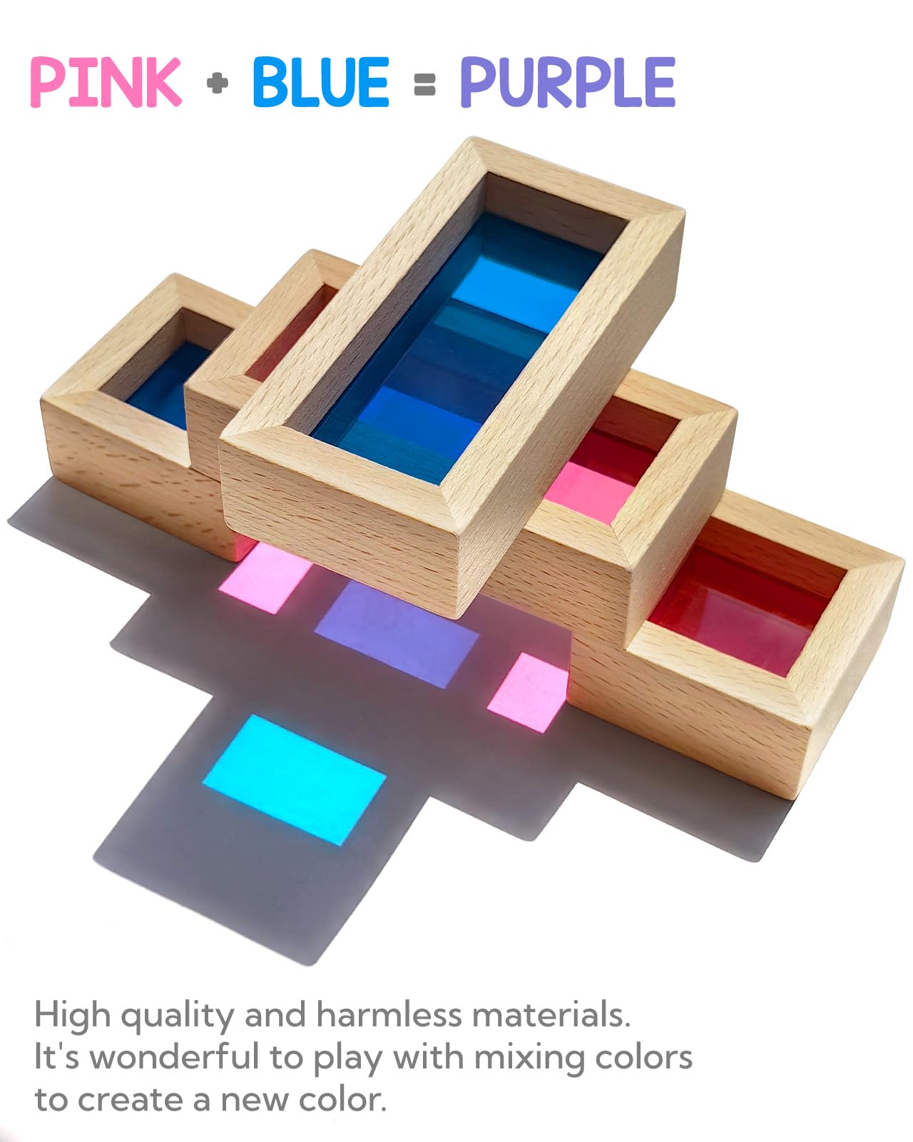 JOLKID Wooden Building Blocks with Rainbow Acrylic Windows - 24pc Classic Montessori Stacking Set - Screen-Free Educational STEM Construction Toys
