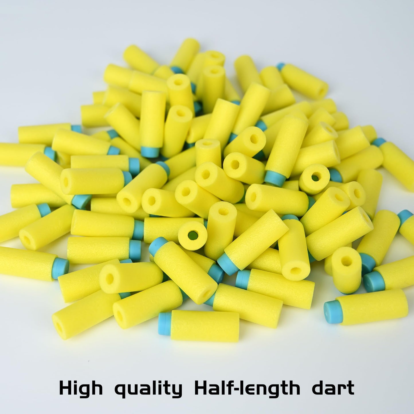OIMIO Half Length Darts Refill Pack, 200pcs Short Soft Bullets Compatible With Dart Zone, Nerf, Worker, Zhenweiqi, 14+ (Blue Yellow)