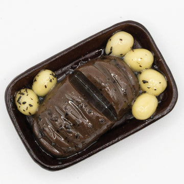 Dollhouse Miniature Brown Serving Pan of Beef and Potatoes Kitchen Dining Holiday Food Décor