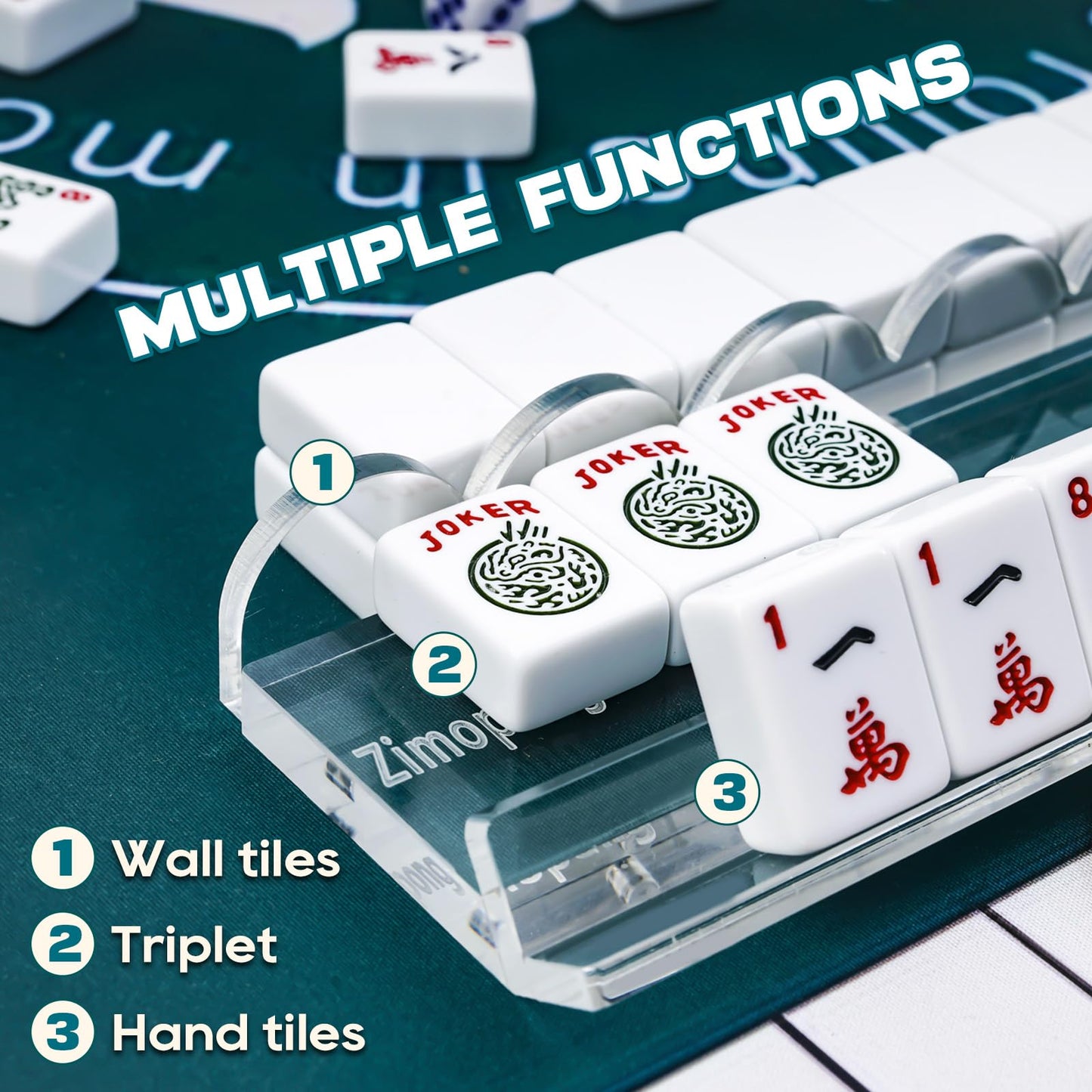 ZIMOPONG Mahjong Racks with Magnetic Pushers 17.5inch, 4 PCS, Clear Acrylic Scallop Mahjong Rack with Pushers, Ideal Gift for Mahjong Lovers, Parties