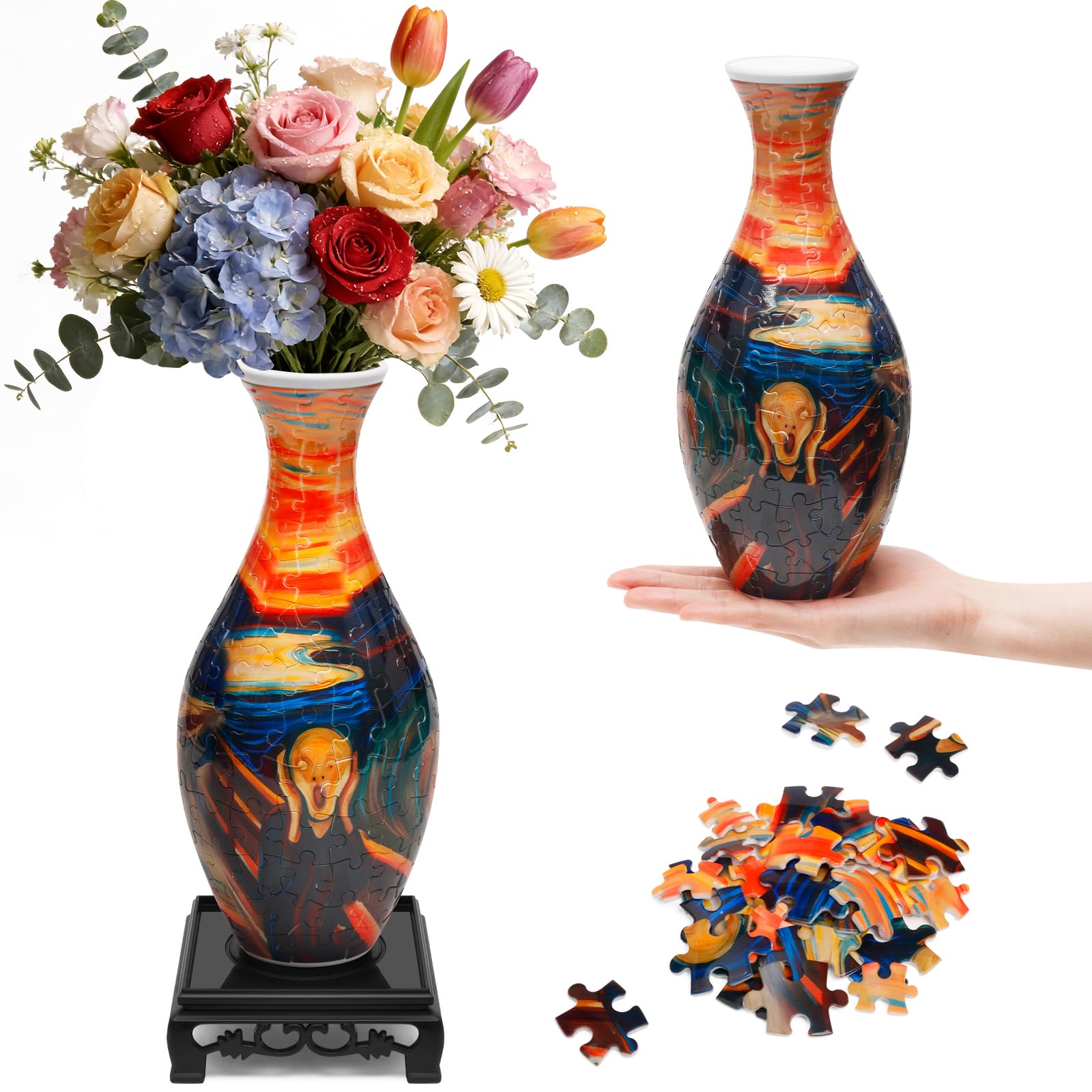 MERRTO 3D Puzzle Vase - 160-Piece Interlocking Plastic DIY Flower Vase, Home Decor/Stress Reliever/Floral Arrangement Art, Unique Creative Gift