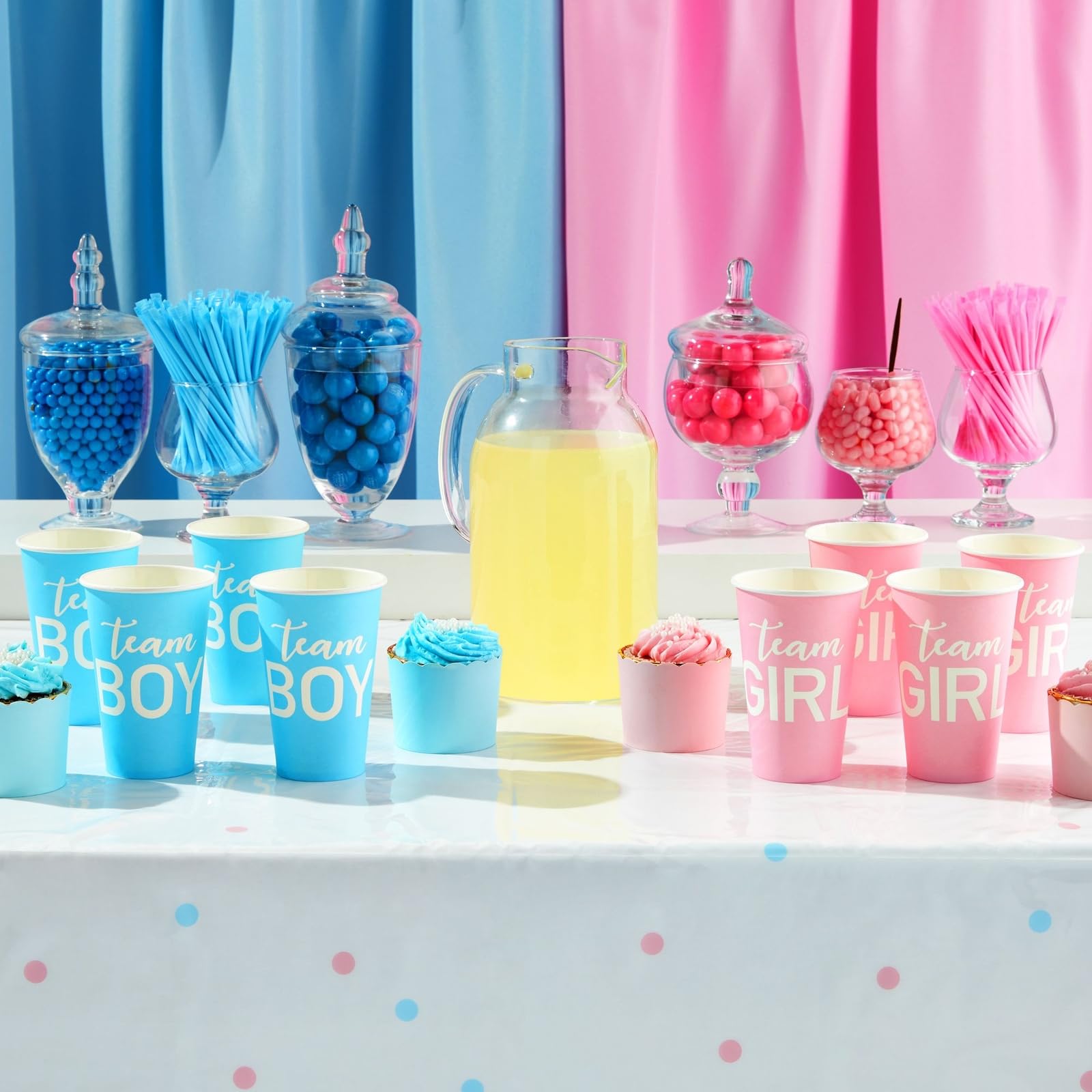 BLUE PANDA 12 oz Gender Reveal Paper Cups | Team Boy Team Girl Disposable Drinking Cups for Baby Shower Party Supplies and Decorations | 50-Pack Pink