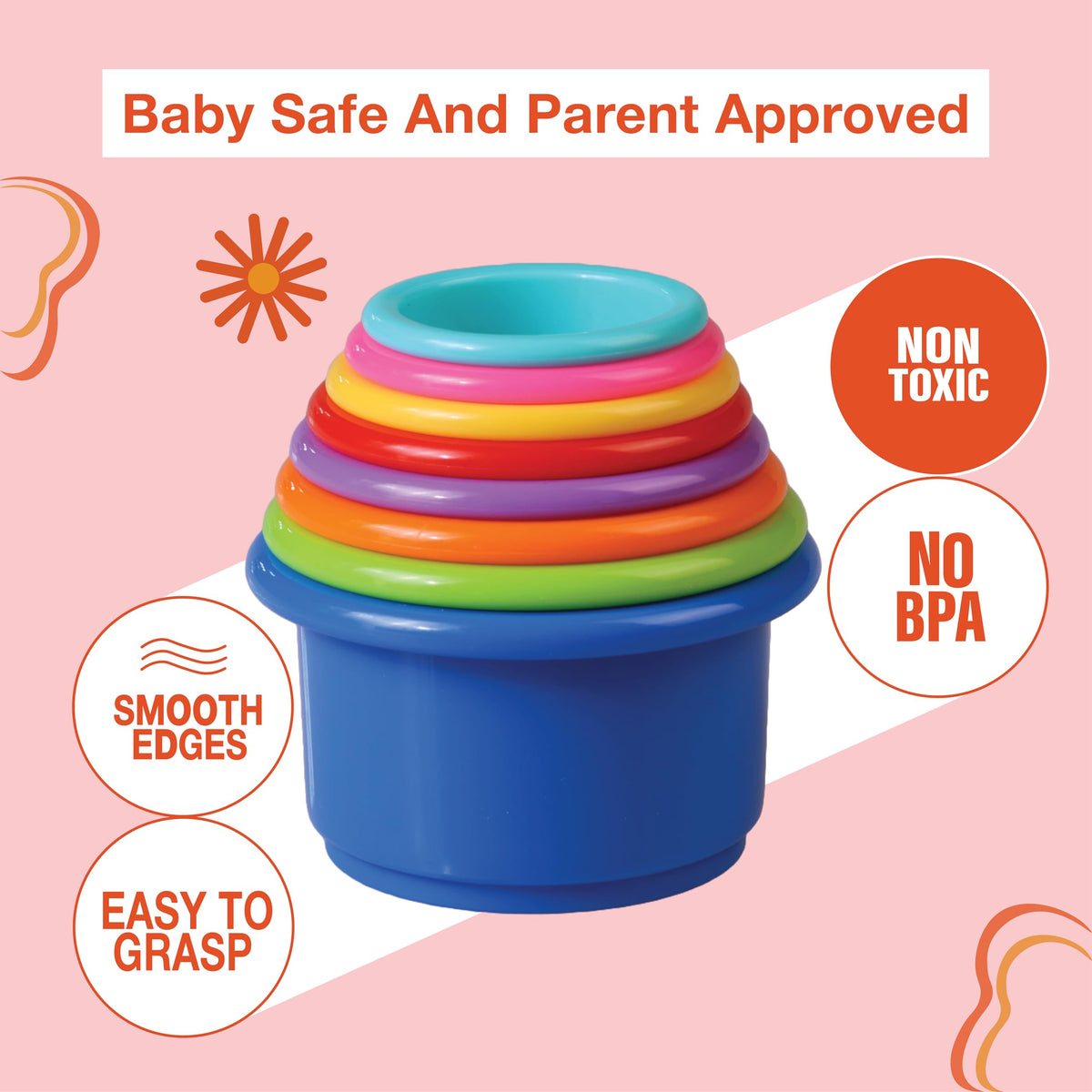 GLOWING KNIGHTS Colorful Stacking Cups for Babies and Toddlers, 8 PCS Nesting and Stackable Cups for Bath, Beach, Montessori Play, Early Learning