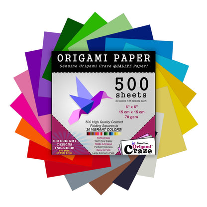 Origami Paper 500 Sheets Premium Quality for Arts and Crafts 6" Square Sheets 20 Vibrant Colours Same Colour on Both Sides 100 Design Ebook Included