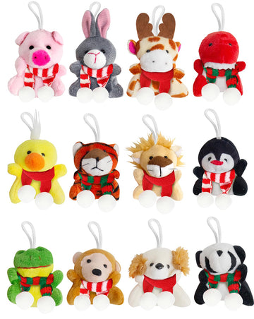 CUTEHO 12 Pcs Christmas Mini Stuffed Animals?Bulk Xmas Small Plush Animal Toys for Christmas Tree Decor Stocking Fillers Christmas Party Favors Gift