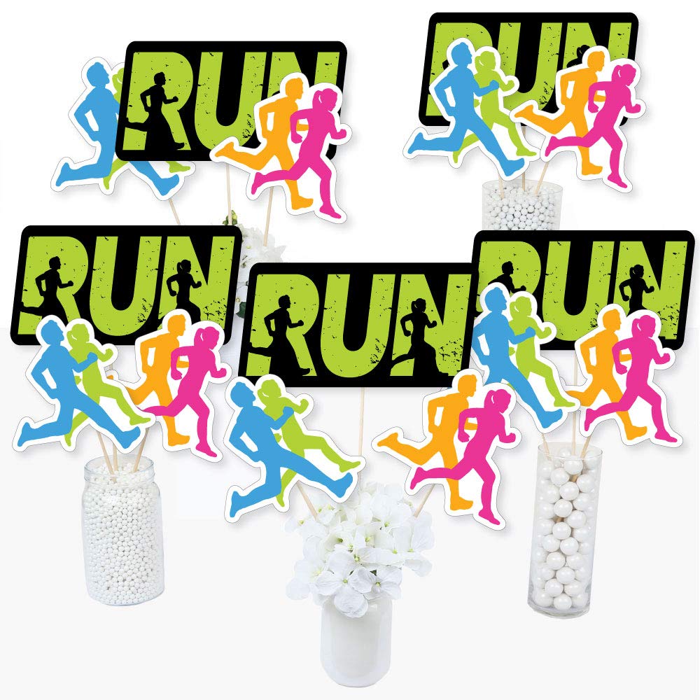 Big Dot of Happiness Set the Pace - Running - Track, Cross Country or Marathon Party Centerpiece Sticks - Table Toppers - Set of 15