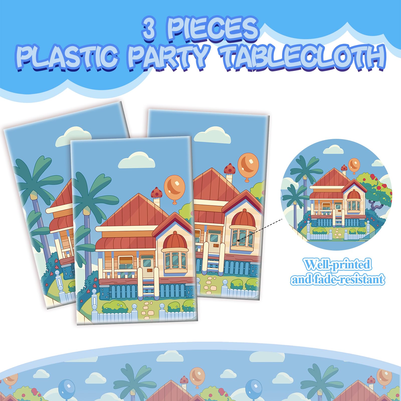 POAKYPA Blue Birthday Party Supplies, 3 Pack Rectangle Plastic Tablecloth, 54 in x 108 in, Waterproof PE Material, Dog Themed Table Cover for Pet