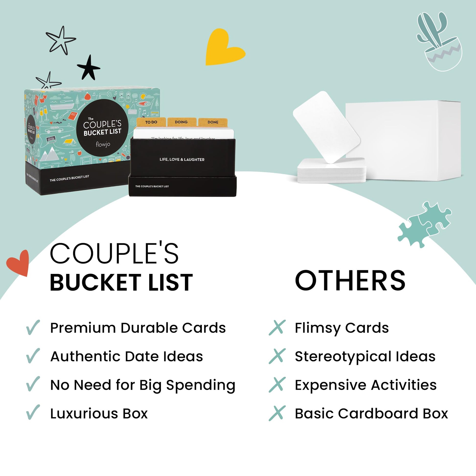 Flowjo Couple Bucket List Games for Game Night - Couples Games Card Games with 100 Original Date Night Ideas - His and Hers Fun Games - Ideal