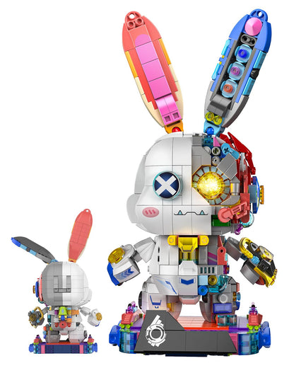 Mechanical Bunny Action Figure Toy Building Set 1377PCS Cyber Style Animal Collection Model Kit Creative Rabbit Toys with Lights&Display Stand Home