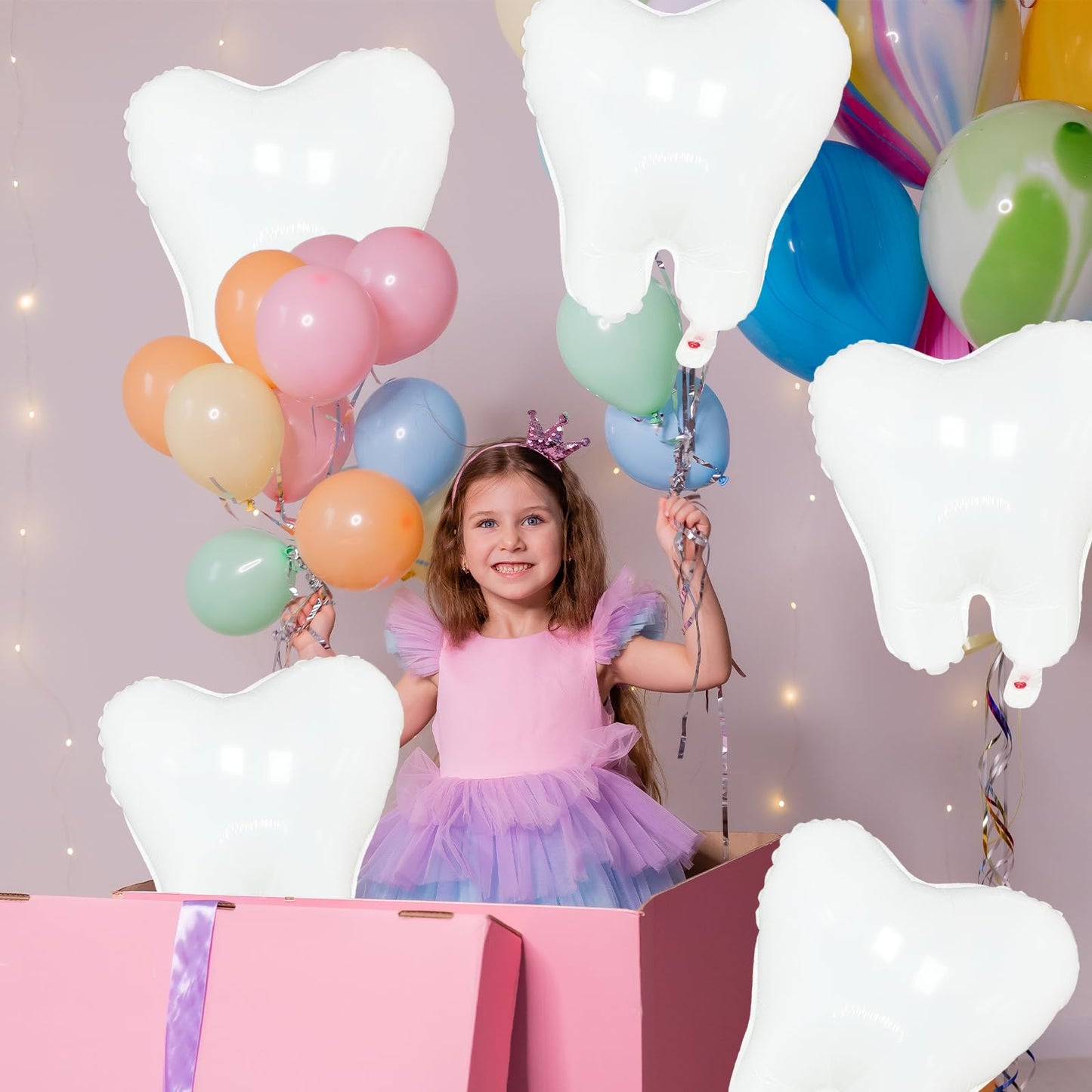 8 Pieces White Tooth Foil Balloons Decorations, 22 Inches Mylar Dental Balloons for Graduation, Tooth Fairy Parties, Dentist Office Decor, Kids First