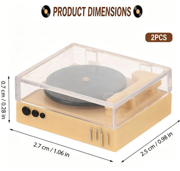 2 Pcs Realistic Miniature Vinyl Record Player -1:12 Scale Dollhouse Vintage Phonograph Gramophone Record Player Furniture, Micro Scene Decor, Cool DIY