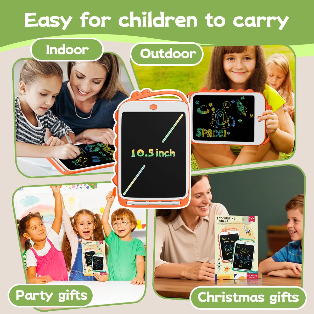 DPEDUAI LCD Writing Tablet for Kids, 10.5 Inch Colorful Doodle Board Drawing Pad, Erasable Reusable Educational Toddler Toys for 3 4 5 6 Year Old Boys