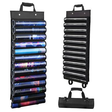 Playmat Holder, Playmat Tube Storage Bag for MTG, Fits 12+1 Card Game Playmats with Transparent Plastic Slots, Portable Organizer Rack for TCG/RPG Mat