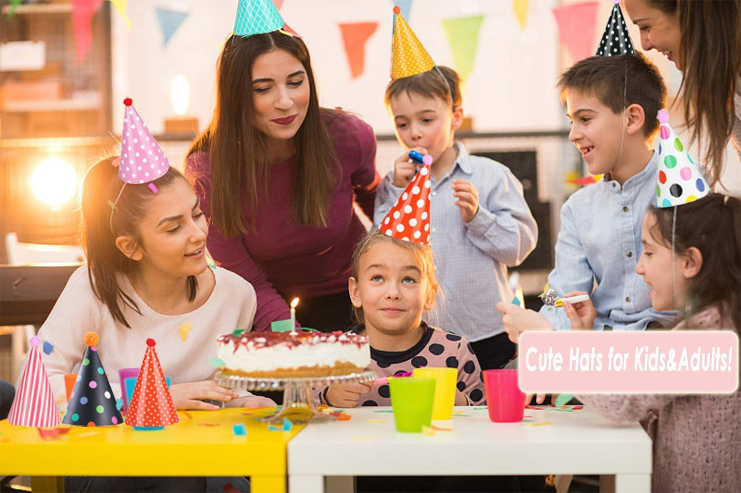 Yocharm 22 PCs Party Hats Birthday Crown Cone Hats DIY Party Favours Hat with Pom Poms Paper Mini Birthday Hats for Kids Adults