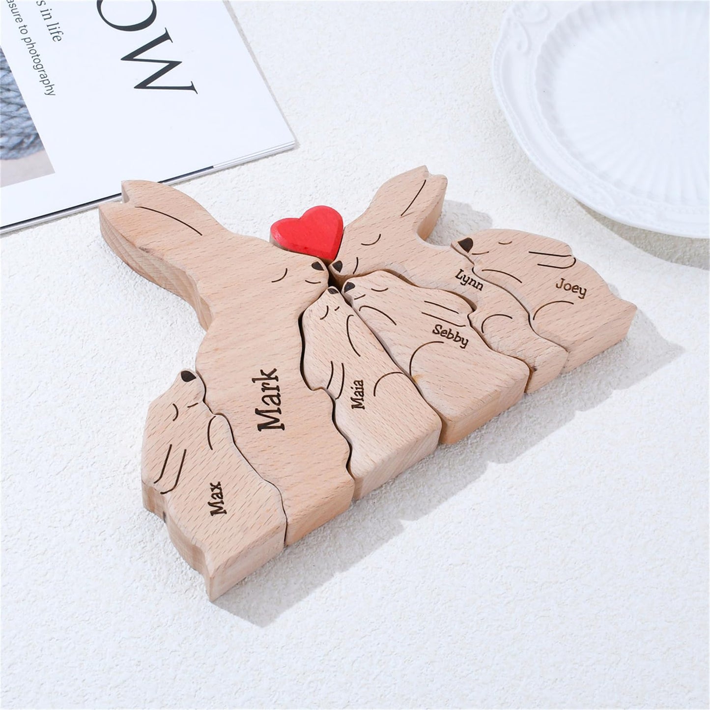 Bunny Family Puzzle, Personalized Wooden Puzzles with 2-8 Names, Easter Gifts for Family,Unique Easter Anniversary Housewarming Gifts for Women Men
