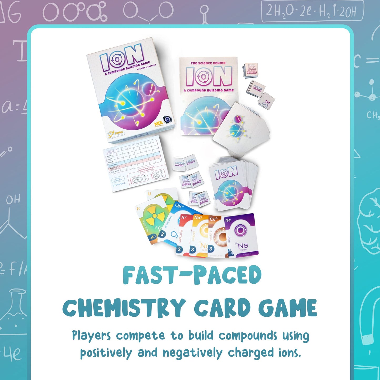 Genius Games Ion: A Compound Building Game (2nd Edition) - A Chemistry Card Drafting Game About Cations, Anion, Noble Gases - Science Accurate Board