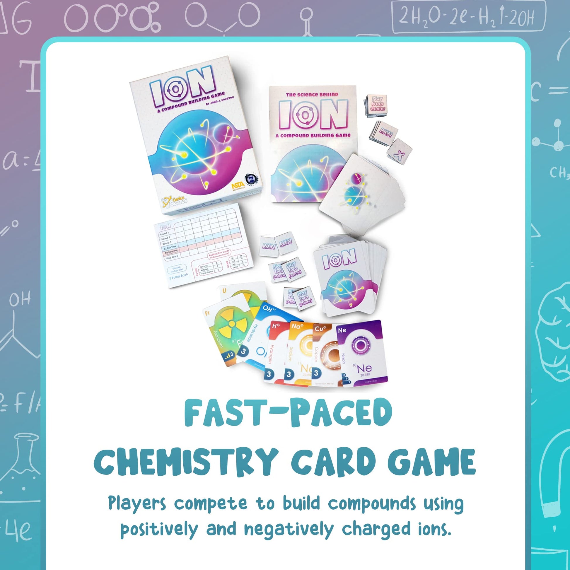 Genius Games Ion: A Compound Building Game (2nd Edition) - A Chemistry Card Drafting Game About Cations, Anion, Noble Gases - Science Accurate Board