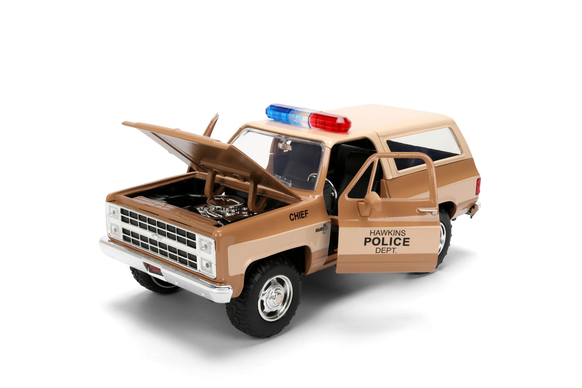 Jada Stranger Things Hopper's Chevy Blazer 1980 Die-Cast Car with Police Badge 1:24 Scale Collectible Vehicle Toys
