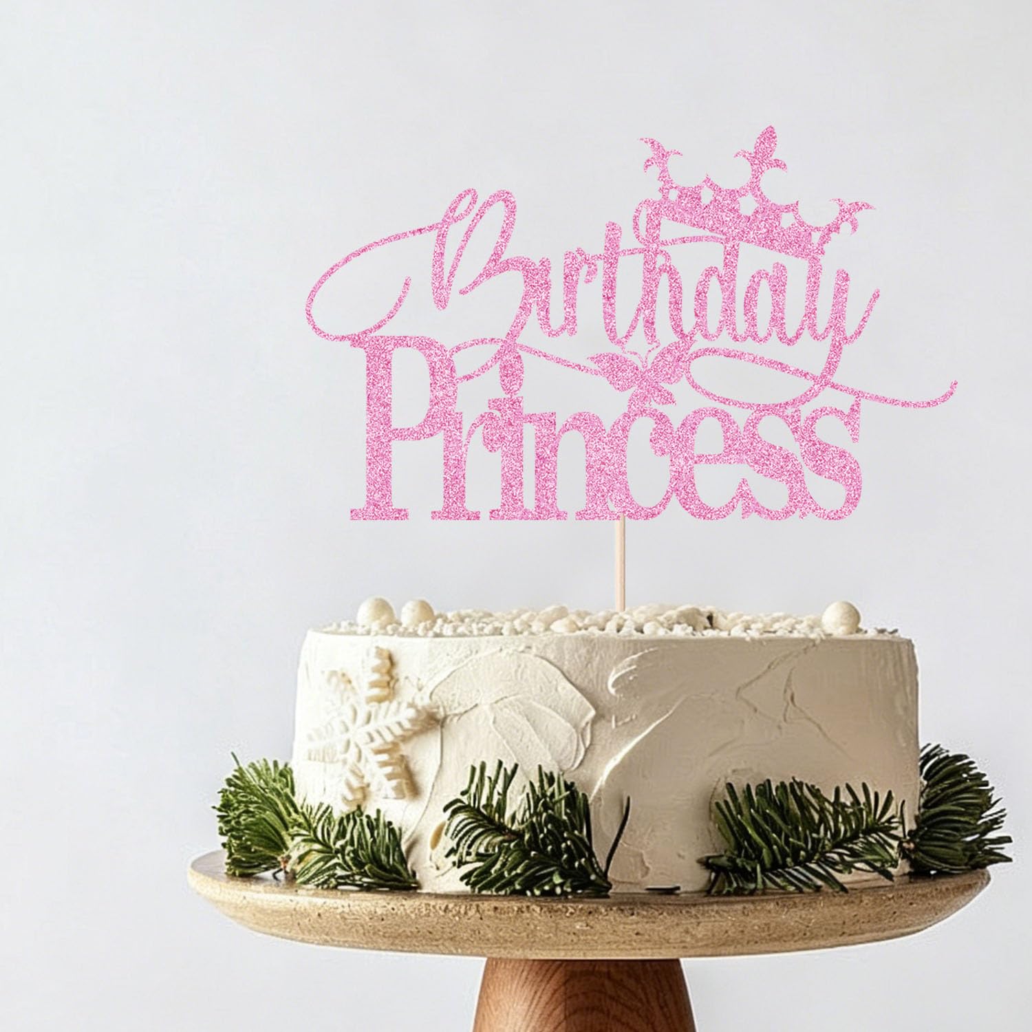 Dcokska Birthday Princess Cake Topper, Pink, Glitter Crown-
