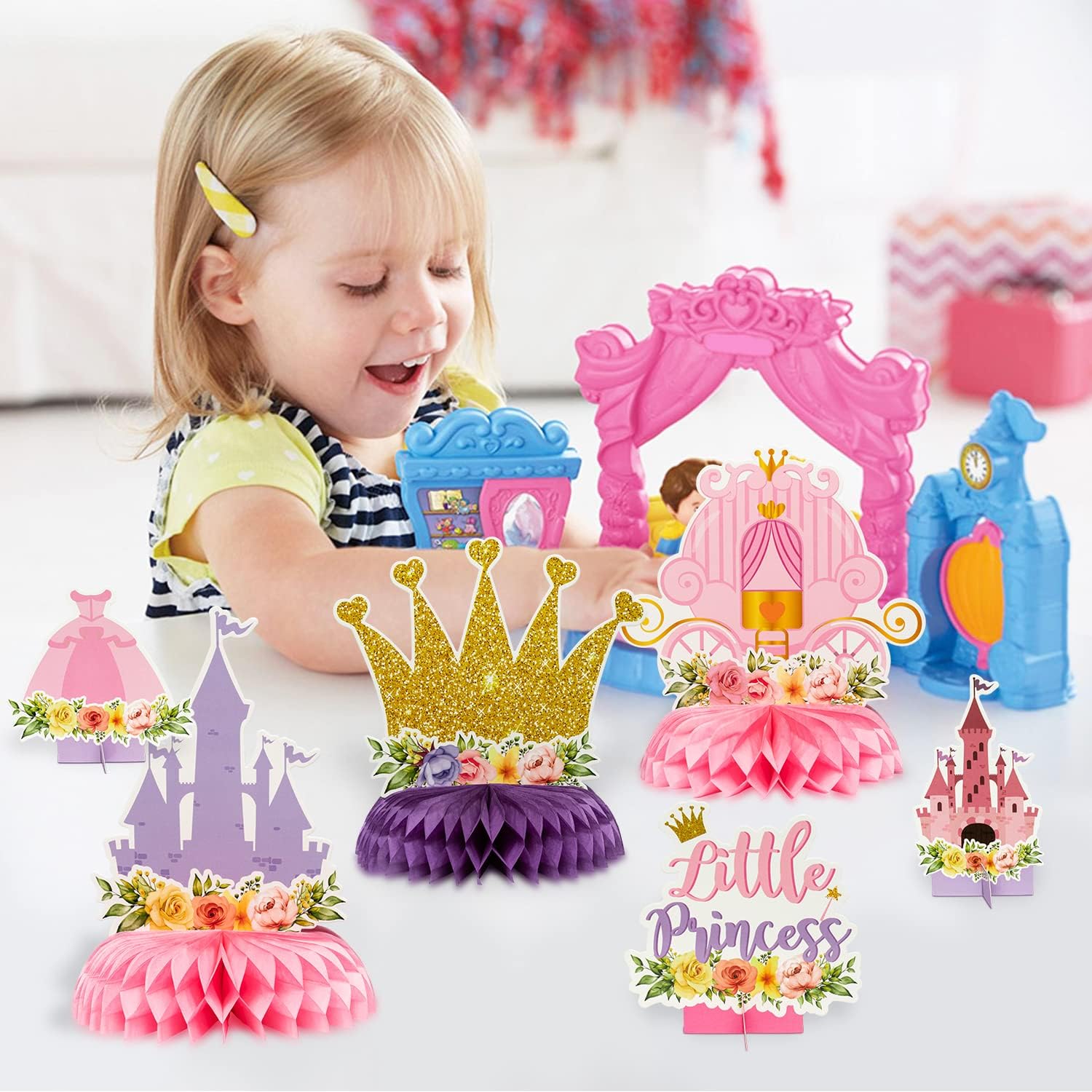 ArowlWesh 12Pcs Floral Princess Party Honeycomb Centerpieces Decorations