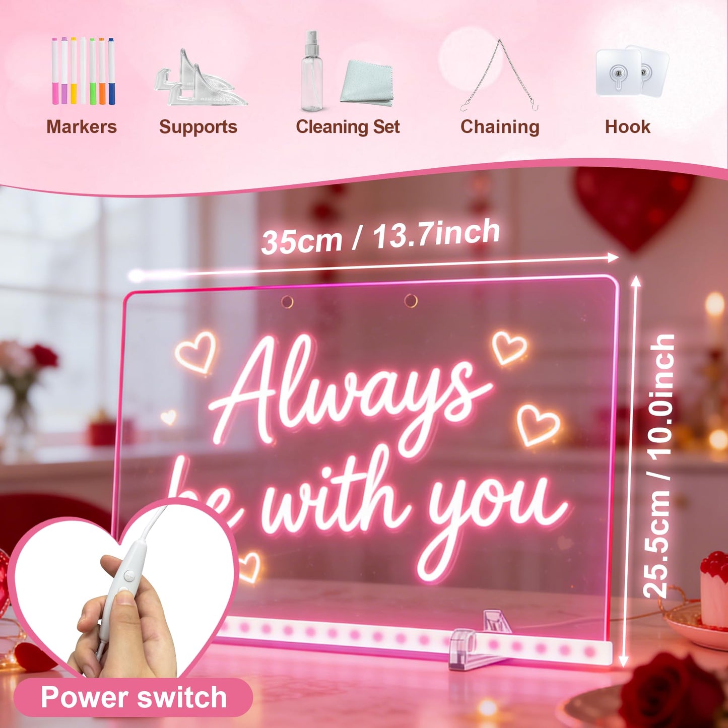 Led Drawing Board,Valentines Day Gifts for Him Her,13.7"X10"4 Modes&7 Colors LED Note Board,Acrylic Dry Erase Board,Light Up Drawing Board