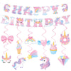 Unicorn Birthday Decorations for Girls, Unicorn Party Supplies with Unicorns Rainbow Happy Birthday Banner & Hanging Swirls, Magical Unicorns Themed