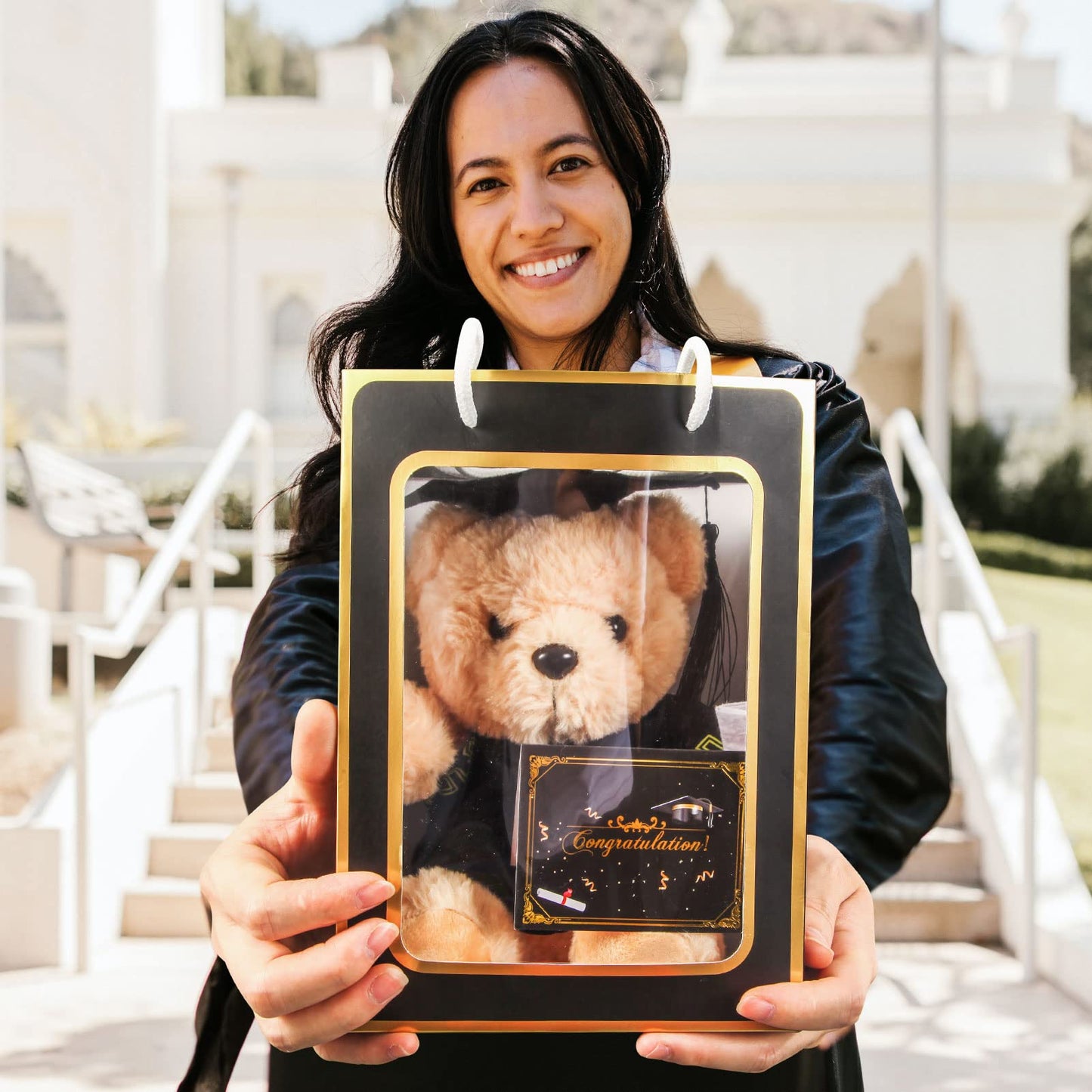 2 Sets Bear with Graduation Cap Toys Class of 2026 Graduation Plush Stuffed Teddy Bear Animal Dog Graduation Cap and Gown with Greeting Card and Bag