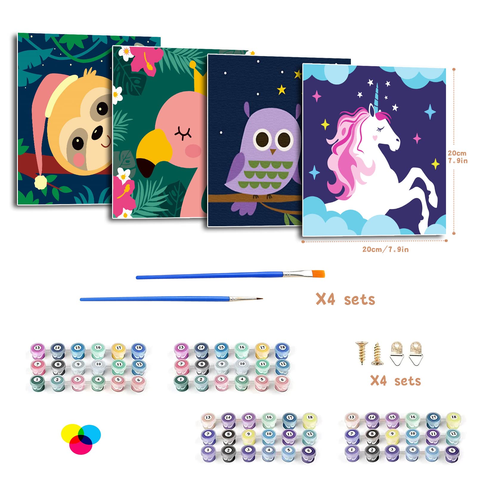 CarlonLin 4 Pack Paint by Number for Kids Framed Canvas, Paint by Numbers for Kids Ages 4-8-12, DIY Paint by Numbers Kits Beginner, DIY Acrylic Oil