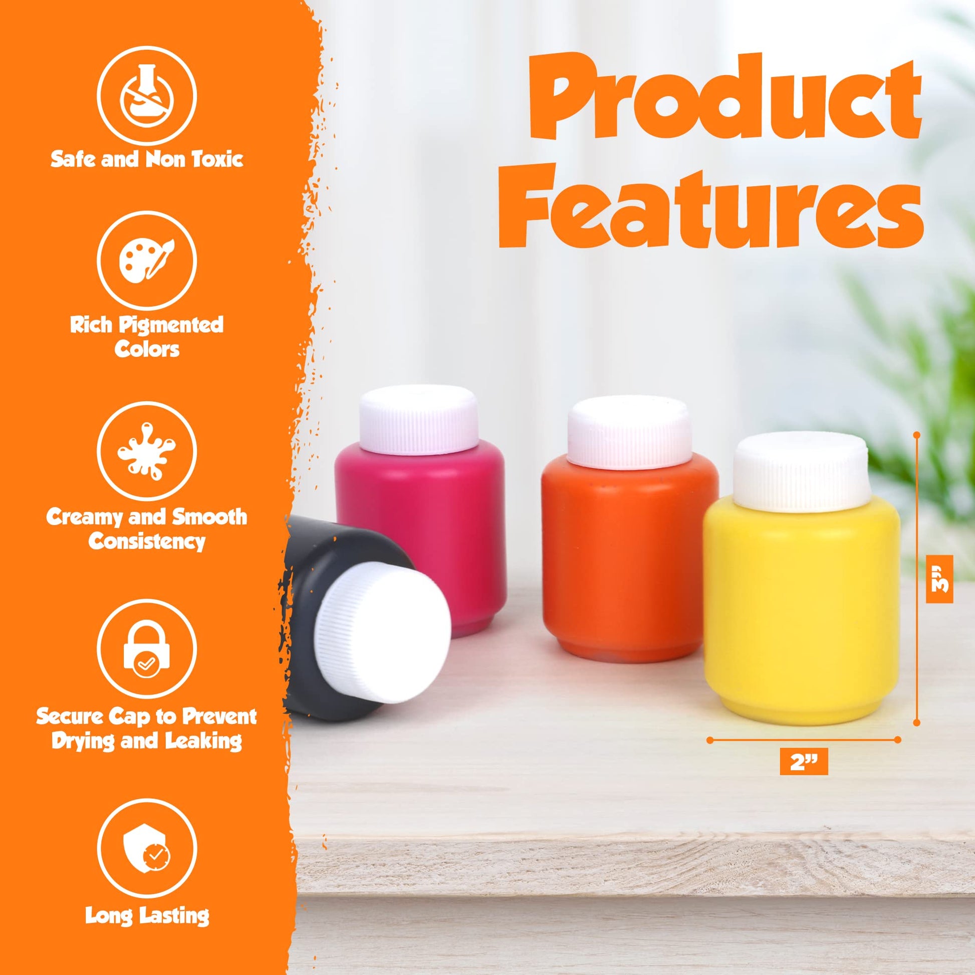 EXTRIC Washable Paint for Kids 6 PK Tempera Finger Paints 2oz Bottles