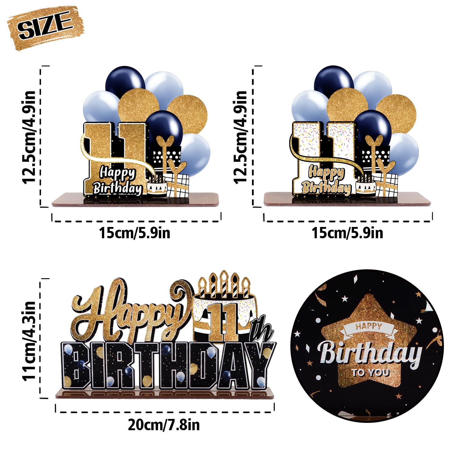 LINGTEER Happy 11th Birthday Gold Acrylic Table Topper Centerpieces Set - Cheers to Eleven Years Old Birthday 11th Bday Party Gift Decorations.