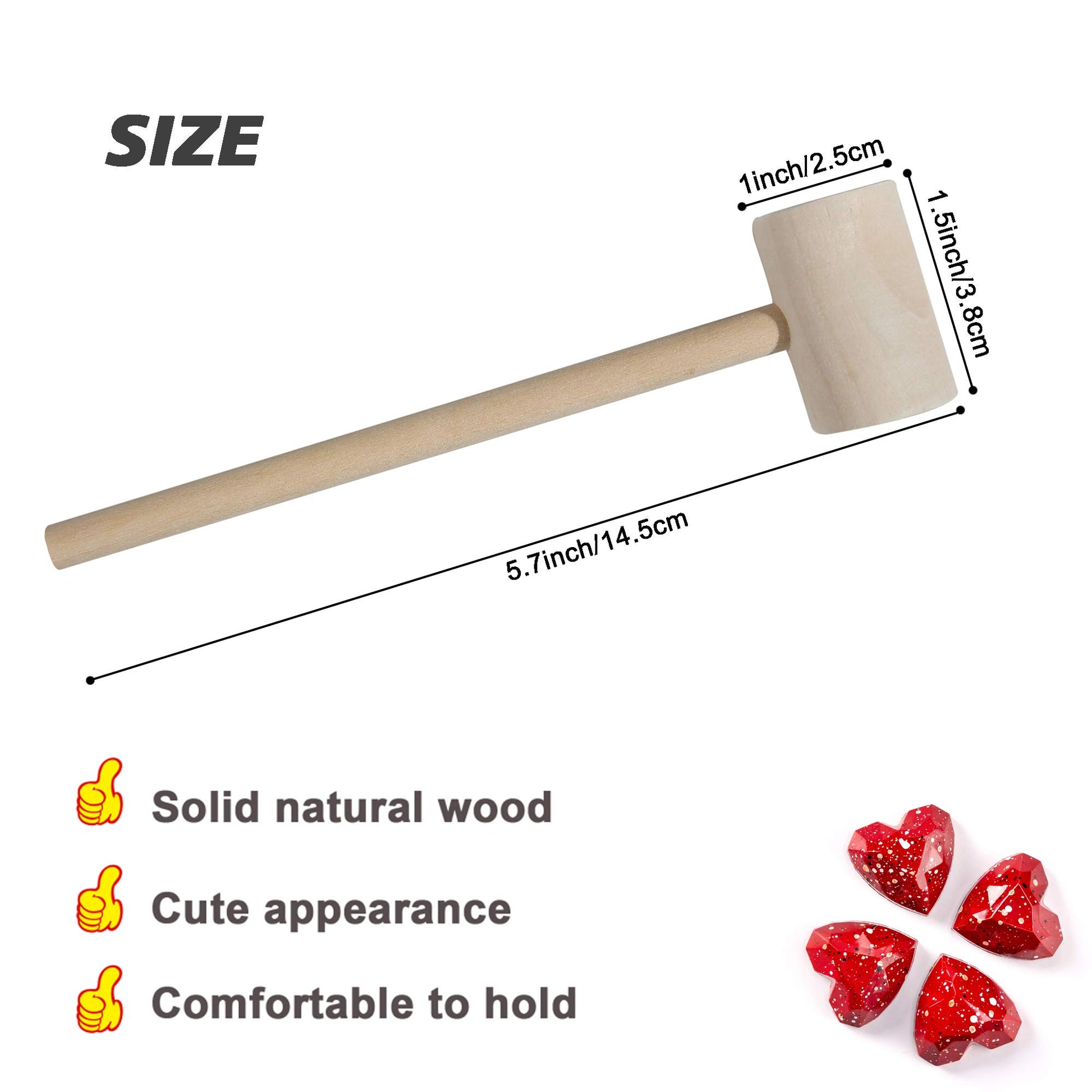 18 Pcs Mini Wooden Hammers Toy for Kids, Natural Wood Breakable Heart Hammers for Chocolate