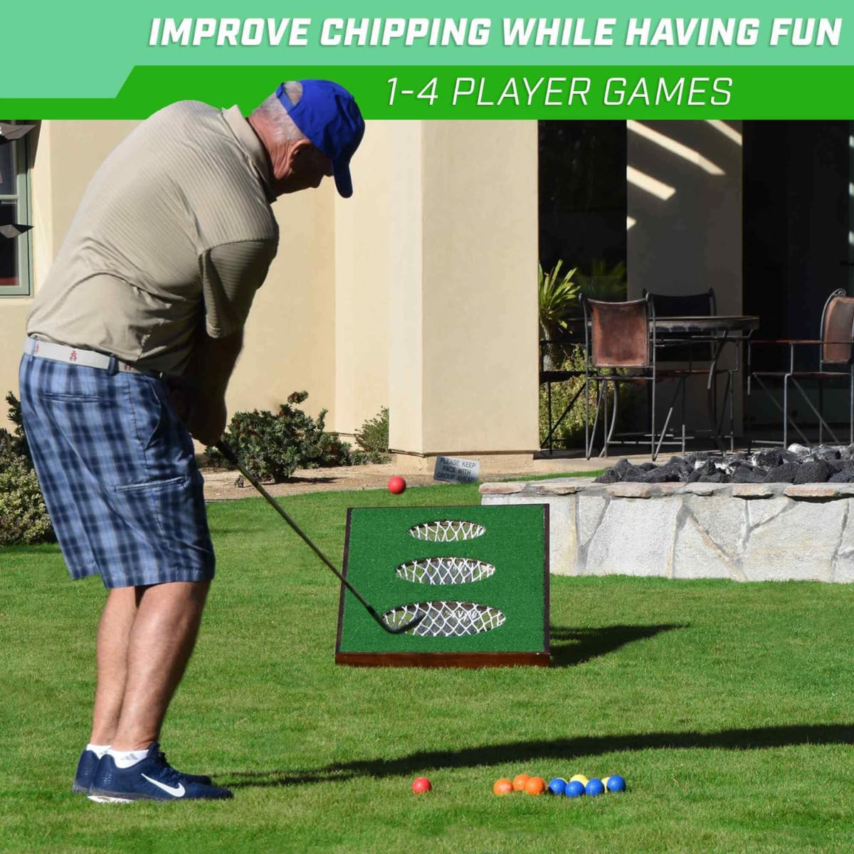 GoSports BattleChip PRO Golf Cornhole Game - Includes 4 ft x 2 ft Chipping Target, 16 Foam Balls, Hitting Mat, and Scorecard