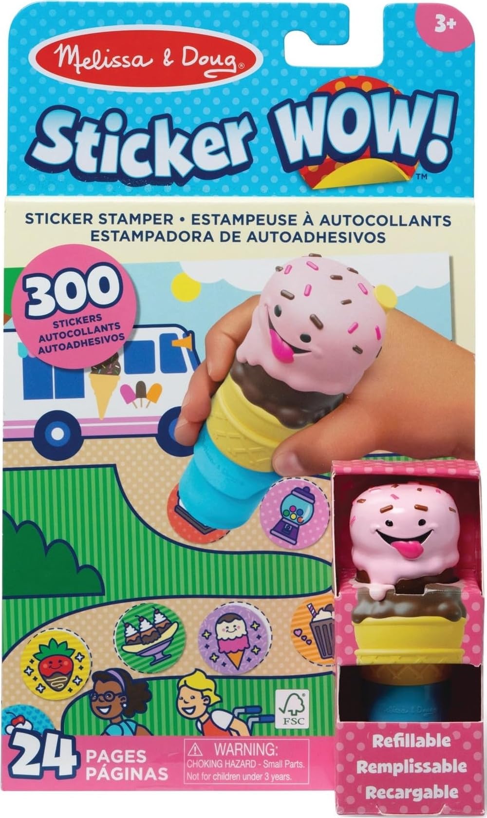 Melissa & Doug Sticker Wow!™ 24-Page Activity Pad and Sticker Stamper, 300 Stickers, Arts and Crafts Fidget Toy Collectible Character - Ice Cream -