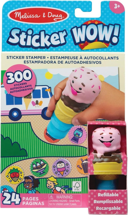 Melissa & Doug Sticker Wow!™ 24-Page Activity Pad and Sticker Stamper, 300 Stickers, Arts and Crafts Fidget Toy Collectible Character - Ice Cream -