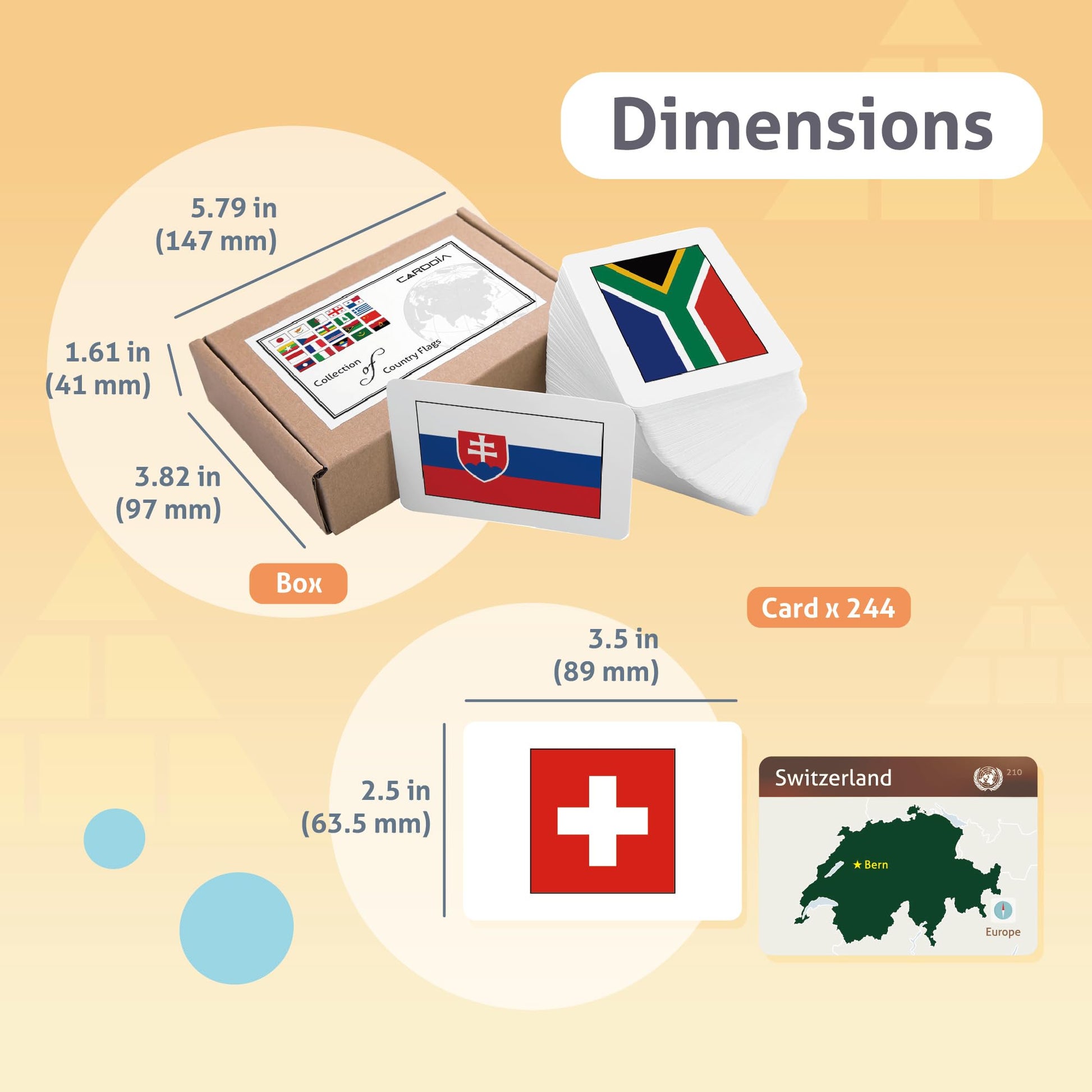 CARDDIA | Collection of Country Flags Educational Flashcards | 242 Flags with Country Names, Territory Shapes, Capitals & Continents | Durable