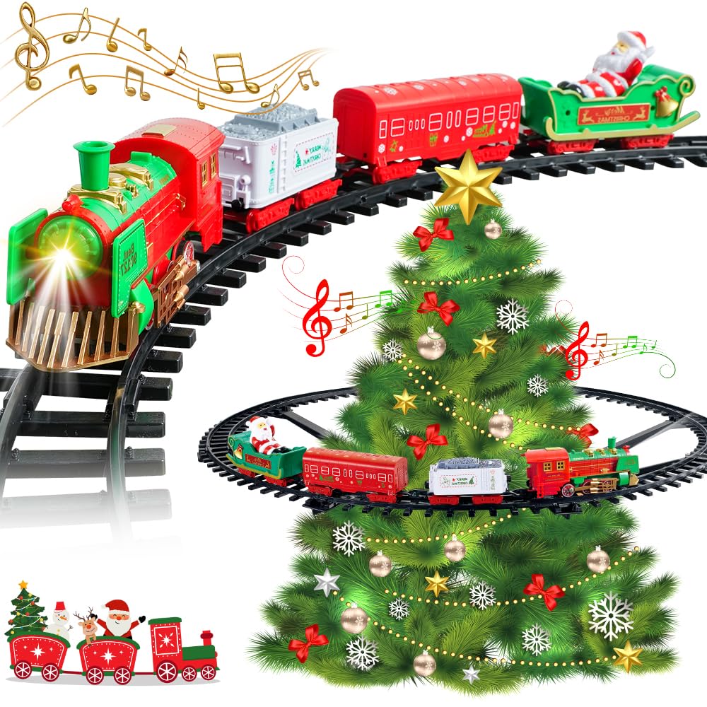 Hanging Christmas Train Set - VATOS 2 in 1 Christmas Train Toy with Light Sound for Kids, Train Toy Set Around & Under The Christmas Tree, Best Indoor