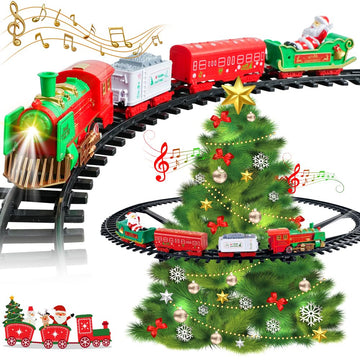 Hanging Christmas Train Set - VATOS 2 in 1 Christmas Train Toy with Light Sound for Kids, Train Toy Set Around & Under The Christmas Tree, Best Indoor