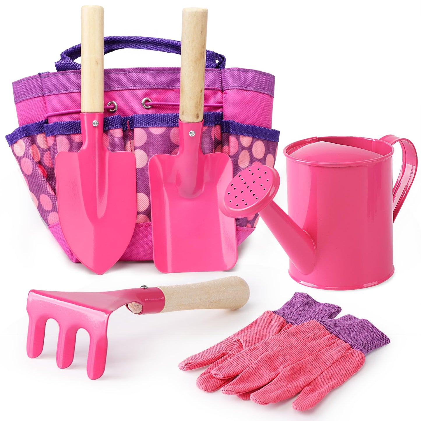 Kids Watering Can Gardening Tools Set Sand Toy Outdoor Toddler Girls (Pink)
