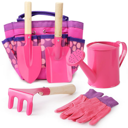 Kids Watering Can Gardening Tools Set Sand Toy Outdoor Toddler Girls (Pink)
